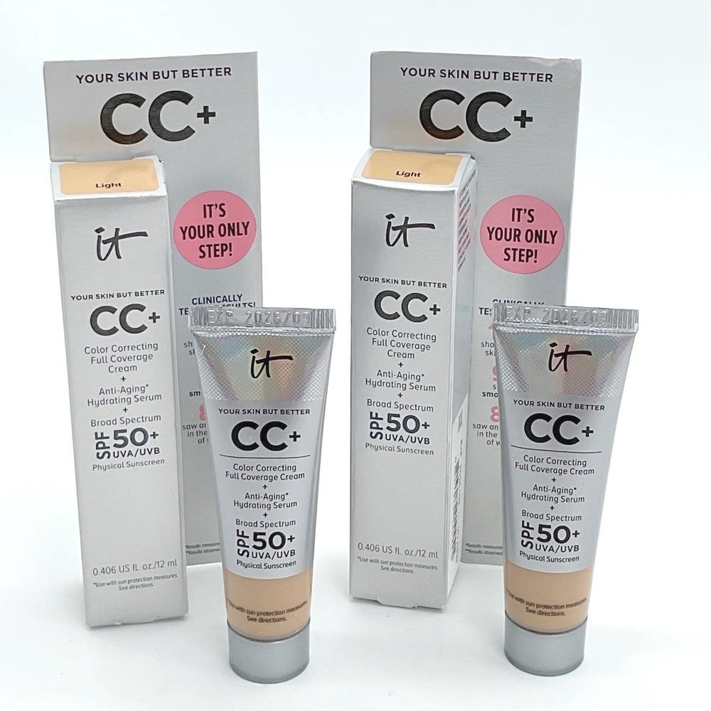 2pk IT Cosmetics CC+ Cream SPF 50+ Color Correcting Full Coverage Light 0.406oz